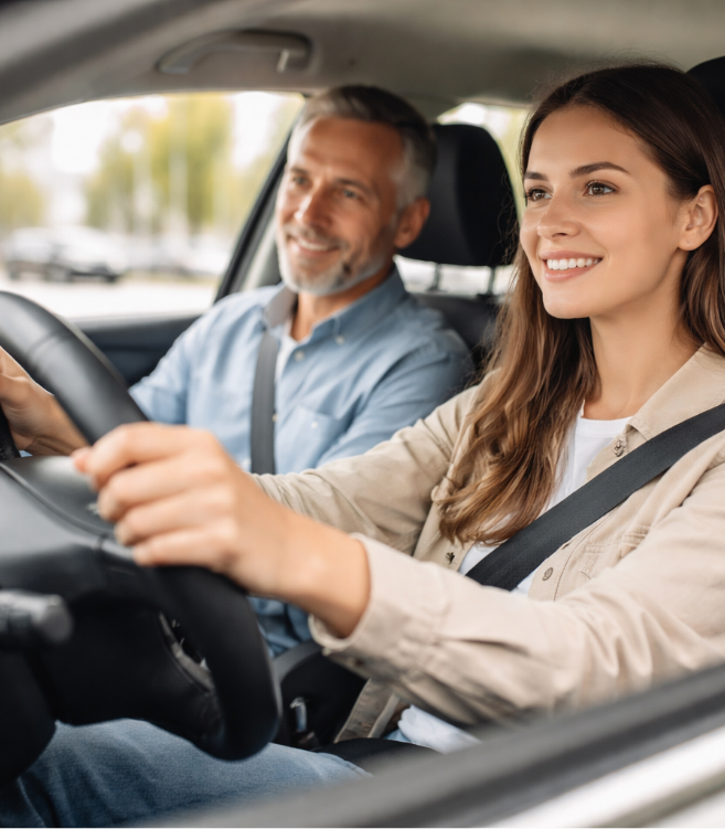 Begleitperson begleitet Fahrschülerin im Auto